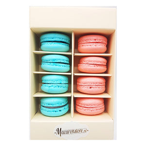 Macarons 8 stuks Baby Blauw en roze in luxe doosje - Macaronstore.nl