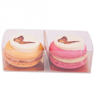 2 Macarons de Paris met logo in transparant doosje(vanaf 20 doosjes)
